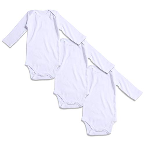 GKrepps Unisex 3-Pack Long-Sleeve 100% Organic Cotton Baby Bodysuits Infant Toddler