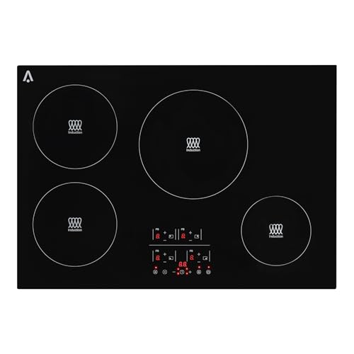 30 Inch Induction Cooktop 4 Burners, Drop In Electric Induction Stovetop, 240V 7800W Electric Cooktop with Sensor Touch Control, Child Safety Lock, Timer, No Plug, Black