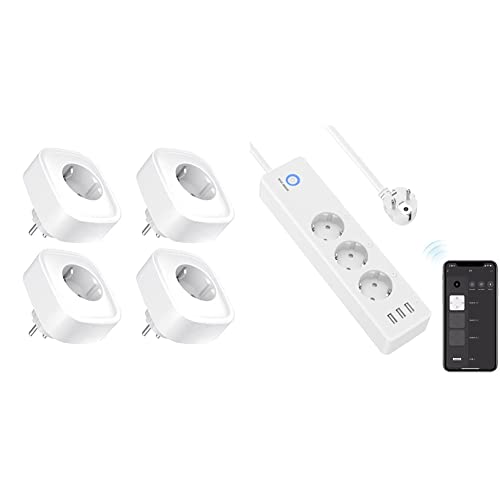 Smart Wlan Steckdose 16A, Alexa Steckdose 4er Pack, Smart Home Plug Kompatibel mit Alexa Google Home & Smart WLAN Steckdosenleiste mit 3 AC-Steckdose und 3 USB Ports,Separat Gesteuert Schalter Cover