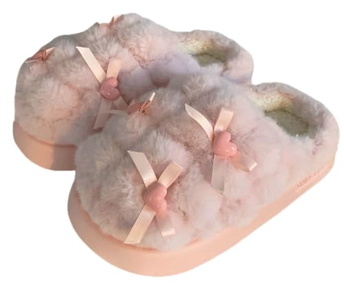 Epsion Women's Cute Bows Cotton Slippers Plush Thick Bottom Winter Soft Warm House Shoes