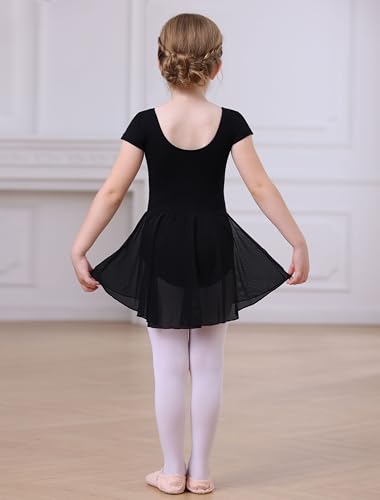 Image of MdnMd Girls Toddler Ballet Leotard with Skirted Short Sleeve Dance Gymnastic Ballerina Ballet Outfit Dress