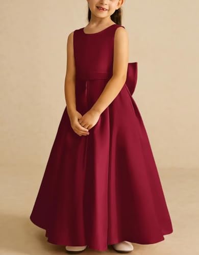 Satin Flower Girl Dresses for Wedding Girls First Communion Dresses Princess Pageant Dress with Bow4