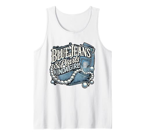 Denim Fabric Blue Jeans Pearls Skinny Jeans Lover Tank Top
