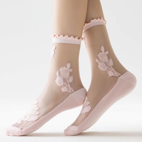 YFUNNLE Womens Sheer Socks, Summer Transparent Thin Mesh Lace See Through Ruffle Stylish Socks3