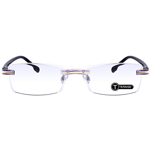 TERAISE Lunettes de lecture sans monture Design de coupe de diamant Mode Lentilles de lecture transparentes pour hommes(1.5X)