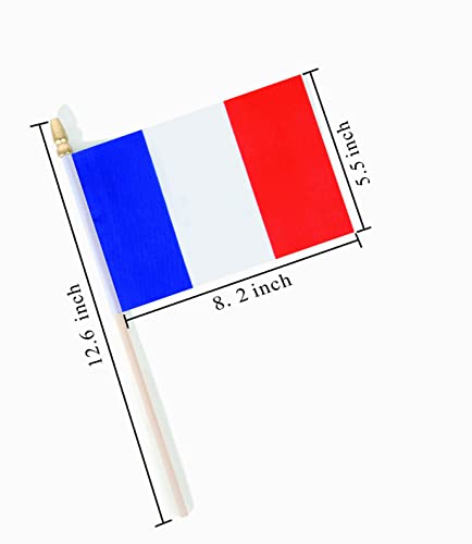 25Pack Small France Flag Handheld Mini French Flag on Stick 5x8 Inch