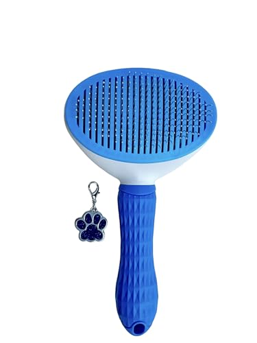 Image of Self-Cleaning Pet Grooming Brush - Stainless Steel Slicker Brush for Dogs, Cats, Rabbits & Small Pets - Ideal for Shedding, Tangles, and Mats - Perfect for Short & Long Hair Breeds by (Blue)