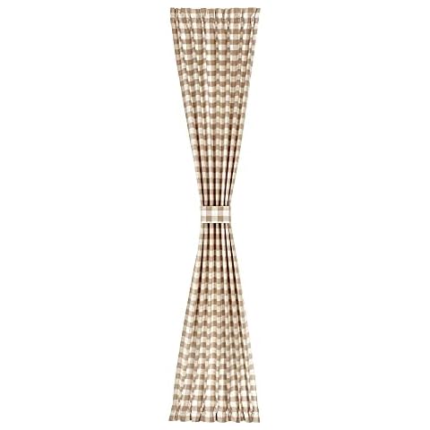 PowerSellerUSA French Door Curtain, Elegant Buffalo Plaid Curtains for Front Door, Classic Farmhouse Country Decor Plaid Gingham Checkered Design Door Curtains, 25" W x 72" L Single Panel, Beige Cover