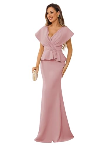 Mermaid Mother of The Groom Dresses for Women Classy Formal Dress for Wedding Guest with Cap Sleeves NA55
