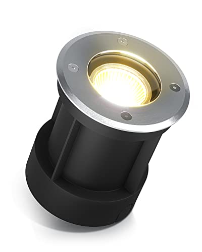 lambado® LED Bodeneinbaustrahler für Aussen IP67 - Wasserdicht & Befahrbar inkl. 3W 230V GU10 Strahler warmweiss - Runder Bodenstrahler/Bodenleuchte...
