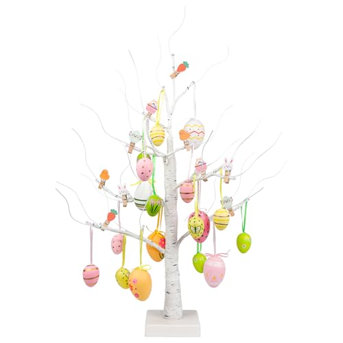 Wlicon Easter Birch Tree Decorations Lighted Easter Egg Tree with 18 Pcs Easter Eggs and 10 Pcs Postcard Clips Artificial Birch Tree Ornament for Home Party Wedding Holiday Spring Esater Decor