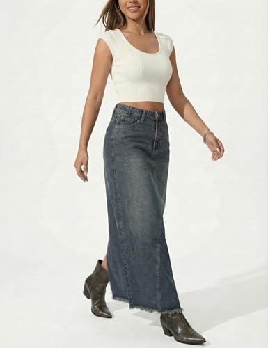 Image of ODDMONKEY Women High Waist Denim Skirt | Skirt for Women | Long Straight Fit Skirt |Long Skirt for Women