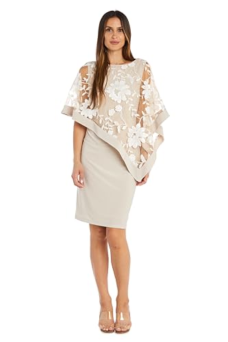 Image of Knee Length Floral Threadwork Formal Asymmetric Laced Poncho Dress