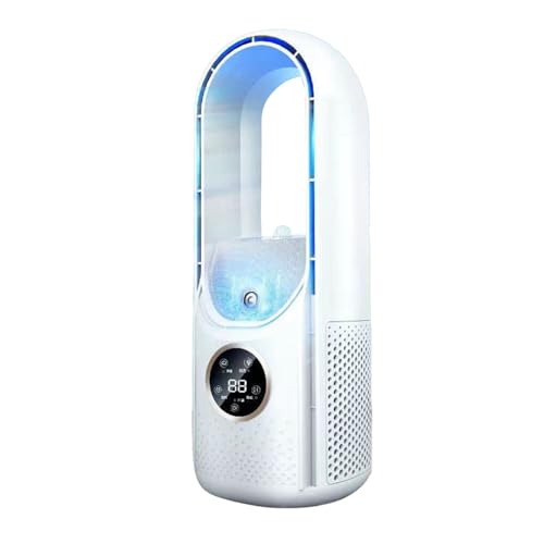 Eznaobo Turmventilator mit Luftreiniger Rotorloser Ventilator mit Licht 6 Geschwindigkeiten Touch Timer Sprüheffekt Bladeless Fan für Schlafzimmer Büro (Weiß)