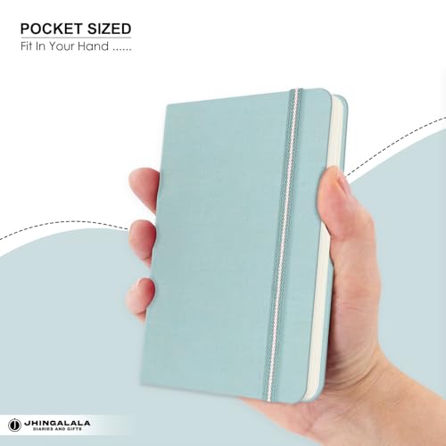Image of Jhingalala Diaries - Fabric Cover Hardbound Pocket Journal Notebook I Fabric Series Journal Diary For Girls and Women I Pocket Diary With Elastic Closure I Size A6 I 192 Ruled Pages (Beau Blue)