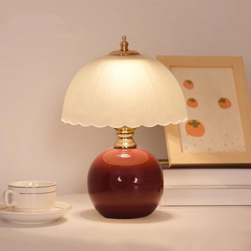 Mengjay Lampe de Table Vintage en Céramique,E27 Lampe de Chevet avec Abat-Jour en Verre,Lampe de Bureau Intérieur avec Prise et Interrupteur pour Chambre Salon Bureau...