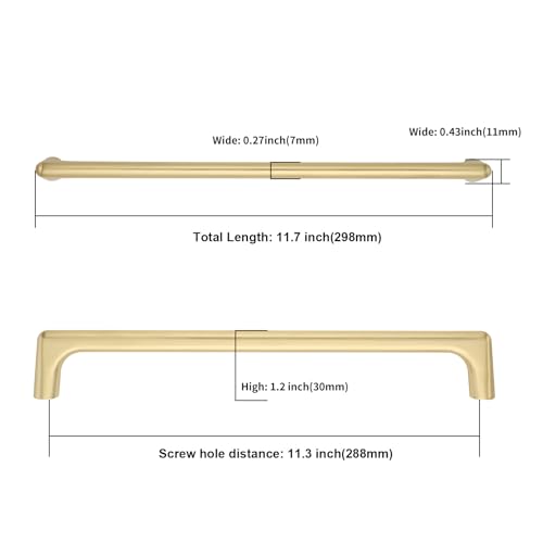 Image of Asidrama 6 Pack 11.3 Inch(288mm) Brushed Gold Cabinet Pulls Cabinet Handles Cupboard Handles Kitchen Cabinet Hardware for Cupboard Drawer Pulls