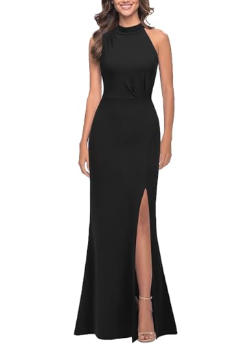 WOOSEA Women Sleeveless High Neck Sexy Split Evening Cocktail Party Maxi Long Formal Dress