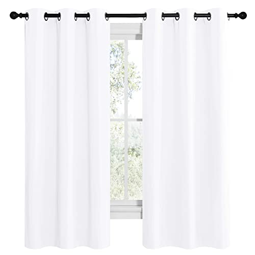 Image of NICETOWN White Samll Window Blackout Curtain Panels, 50% Light Blocking Curtains for Bedroom & Dining Room Window (Set of 2, 42 inches x 68 inches)