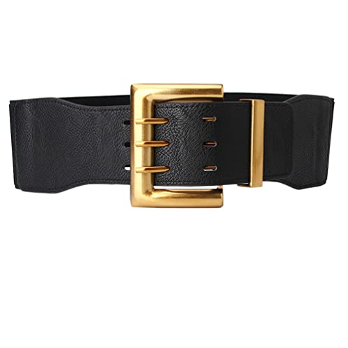 3 Rows Womens Elastic Leather Waist Belt for Dress Wide Stretchy Straps Gold Buckle