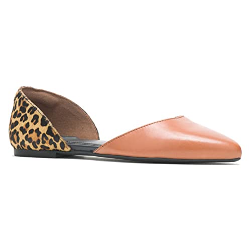 FOWT Fashion Suede Leather Slip on D'Orsay Leopard Flats for Woman Sexy Pointed Toe Low Heel Casual Daily Shoes, Orange US Size 4-16 M