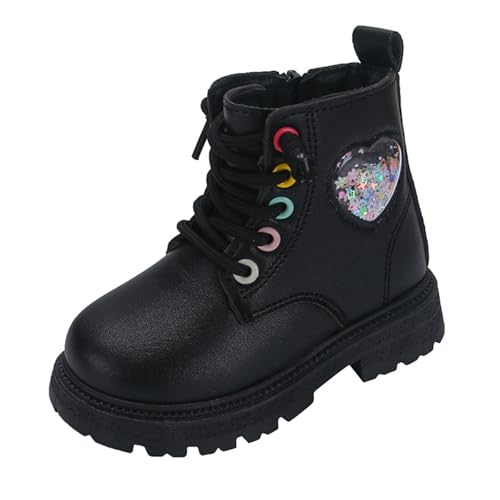 He&Yingmin Girls Short Ankle Boots Heart-shaped Booties Waterproof Combat Shoes with Zipper for Toddler Little Kid