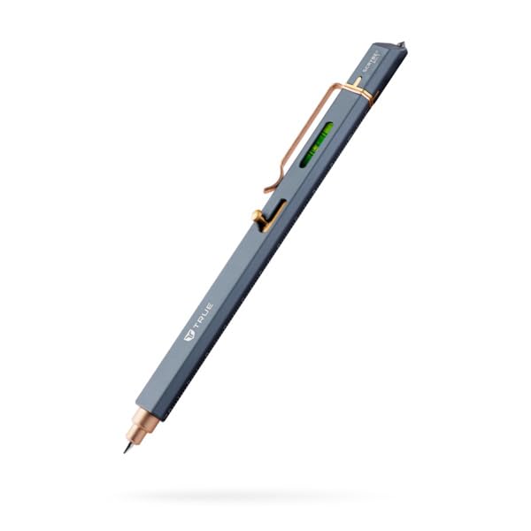 TRUE SCRYBE BOLT Multitool Pen | 8-in-1 Multitool with Ballpoint Pen Bubble Level 2 Micro Screwdrivers Glass Breaker Scribe Box Opener Adjustable Clip - Gray