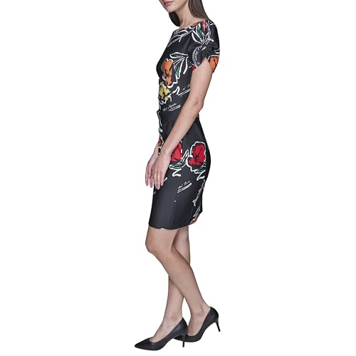 Image of KARL LAGERFELD Short Ruched Sleeve Jewel Neck Sheath Mini Dress