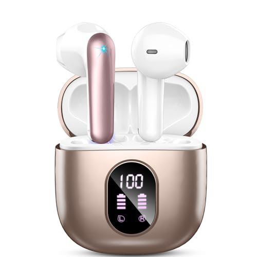 HOIFA Cuffie Bluetooth, Auricolari Bluetooth 5.4 Cuffie Wireless In Ear con microfono stereo ENC HD, cuffie wireless bluetooth 50H, Cuffiette Wireless IP7 Impermeabile con Display LED, 2025 Argento