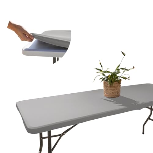 Glop Nappe Rectangulaire Extérieur Gris 182x76 cm, Nappe Élastique Table Jardin, Anti Tache, Facile à Nettoyer, Idéale pour Table Pliable, Camping,...