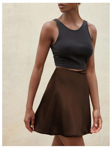 Floerns Women's Elegant Wrap Tie Back Short Skirt High Waisted Satin Skirts4