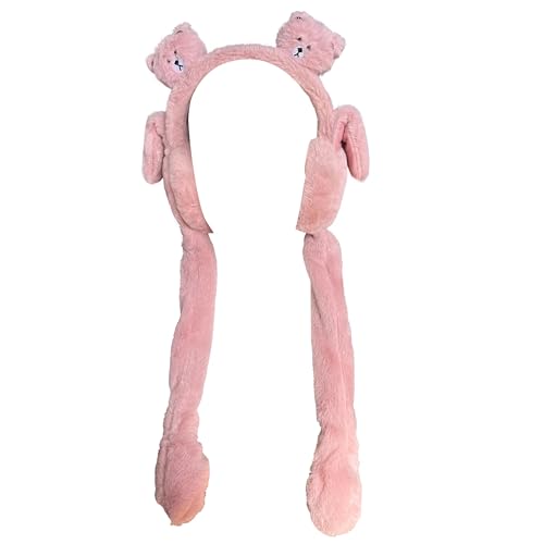 MOONIGHTING Light up Soft Warm Bear Custom Ear up Ear Muff with Air Push Paw Dress up Cosplay Party Holiday Great for Children Adults. (Dark Pink)