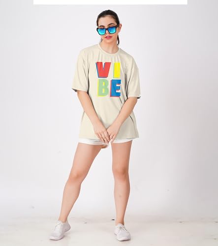 Image of Women's Casual Printed Round Neck Loose Fit Tshirt - Oversized Longline Drop Shoulder Tops for Women