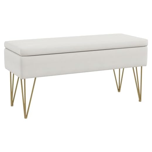 HOMCOM Banc Bout de lit Banquette Coffre de Rangement 2 en 1 en Tissu Aspect Lin avec Pieds épingle en Acier doré 100 x 40 x 49 cm crème
