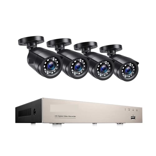 Sistemas de cámaras CCTV, De Seguridad for el hogar H.265+ 8CH DVR 4/8pcs 2.0MP 1080p Visión Nocturna Vigilancia al Aire Libre Kits de cámara a Prueba de Agua(None,8CH DVR with 4 Cams)