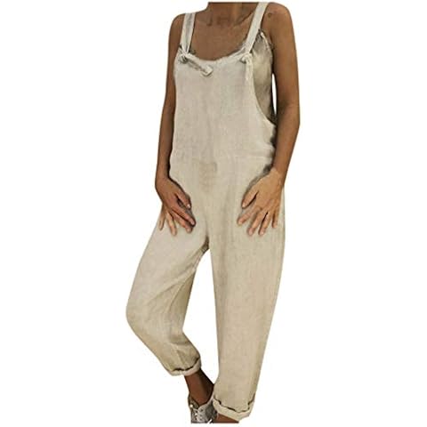 IQYU Women's Lightweight Long Linen Dungarees Cover