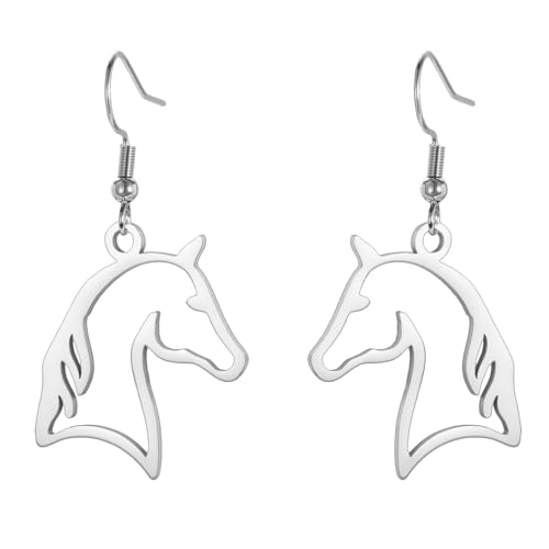 TEAMER Boucles d'oreilles délicates en forme de tête de cheval en acier inoxydable avec pendentif en forme d'animal minimaliste et unique pour amoureux des...
