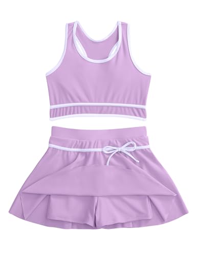 Girl Swimsuit 2 Piece Bathing Suit High Waist Color Block Bikini Skirt Set Sporty Summer Swimwear 4-13Y