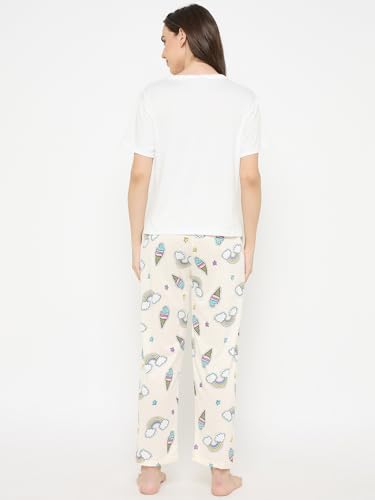 Image of CAMEY Women's Printed Pyjama Set, Short Sleeve T-Shirt and Trousers, Women Nightsuit, Loungewear Sets