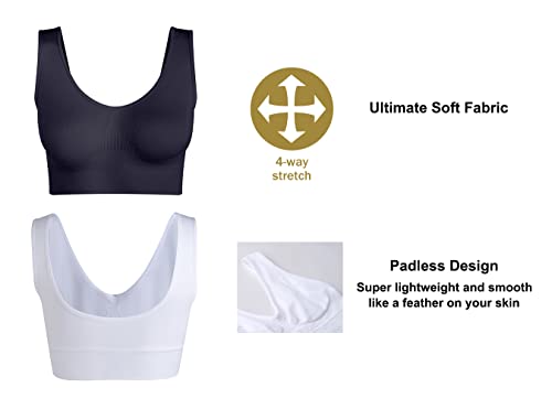 Women's Wireless Sleep Bras Unpadded Seamless Comfort Bras Throw-on Wirefree Bralettes 3 Pack3