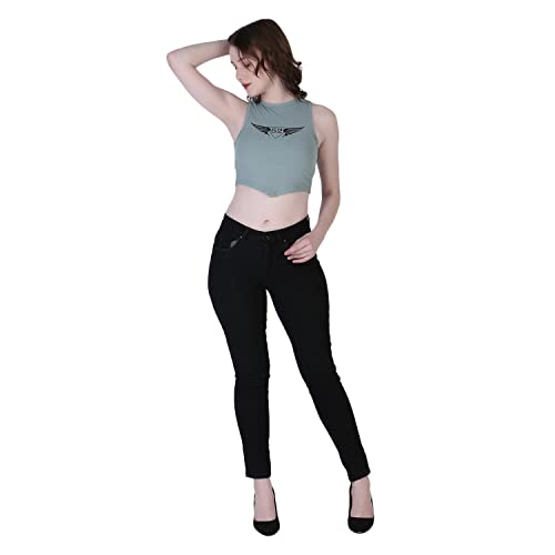 Image of Leriya Fashion Women's & Girls' Solid Ribbed Western Crop Top, Sleeveless Angle's Fly Print Top.