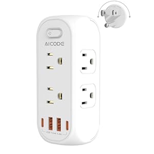 Outlet Extender with Rotating Plug,AICODE Multi Plug Outlet Splitter 6 AC Outlets and 4 USB(2 USB C),3 Sided Outlet Splitter,White Swivel Power Strip for Travel,Home,Office,Dorm,