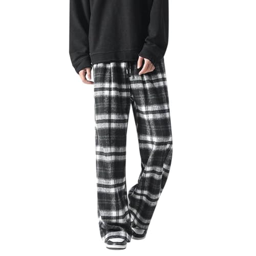Tobysper Pantalones de pijama a cuadros para hombre, forro polar, pantalones de pijama, pantalones de ocio, pantalones de descanso para hombre, de microforro polar, pantalones de playa, pantalones de