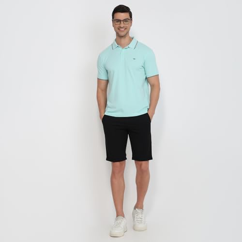 Image of Park Avenue Men Slim Fit Solid Pattern Cotton Polyester Blend Half Sleeve Polo Neck Casual T-Shirt