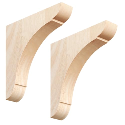 Image of Vercraft 2 Pcs Wood Corbels Wooden Shelf Brackets, Unfinished Paintable Bracket with Hanging Hook for Doorway Countertop Kitchen Cabinet Book Shelves, Rubber Wood (10 x 10 x 1.75 Inches)