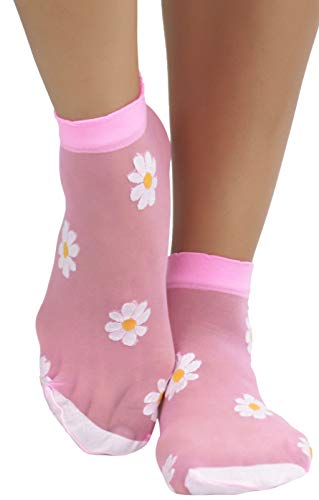 Image of ToBeInStyle Women's Sheer Fashion Ankle Socks & Pantyhose w /Springtime Daisy Design