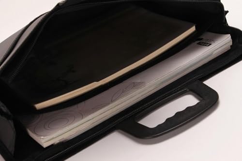 Image of Top Handle Business Briefcase Bag Oxford Fabric Office School Meetting Travel Use File Bills Document Expanding Storage Organizer Holder A4 Size File Folder Carrying Case Handbag (Black HB415)
