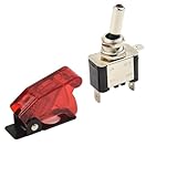 QOXEZY Kippschalter mit SPST-An-/Ausschalter, 20 A, rote LED-Anzeige und Sicherheits-Klappabdeckung, für 12 V Automobil- und Flugzeugausrüstung