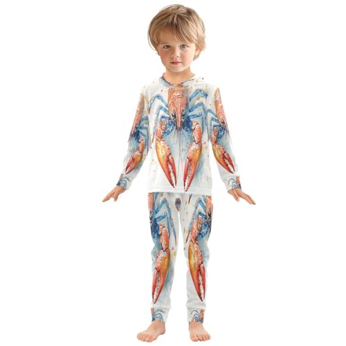 Pajama Sets Long Sleeve Red Blue Crawfish Watercolor Soft Comfy Sleepwear 2 Piece PJS 3-8T2