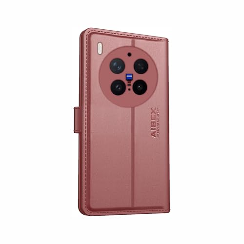 Image of AIBEX Compatible for Vivo X300 Pro 5G Flip Cover Leather Finish | Inside TPU with Card Pockets | Wallet Stand | Complete Protection Flip Case Brown